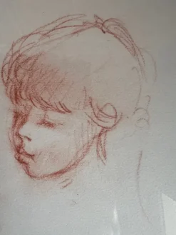 Pamono Philippe Moretti, Three Children, Original Sanguine Drawing, 1979><noscript><img width=