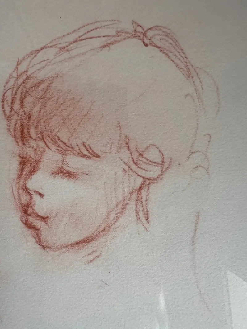 Pamono Philippe Moretti, Three Children, Original Sanguine Drawing, 1979> Mid-Century|Work On Paper