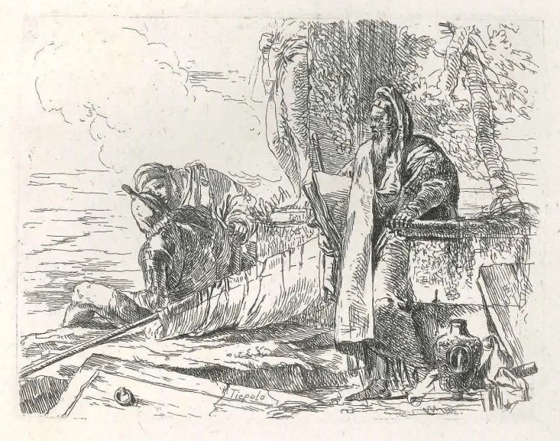 Sale Pamono Philosopher Standing with Two Figures - Original Etching by G.B. Tiepolo 1740s