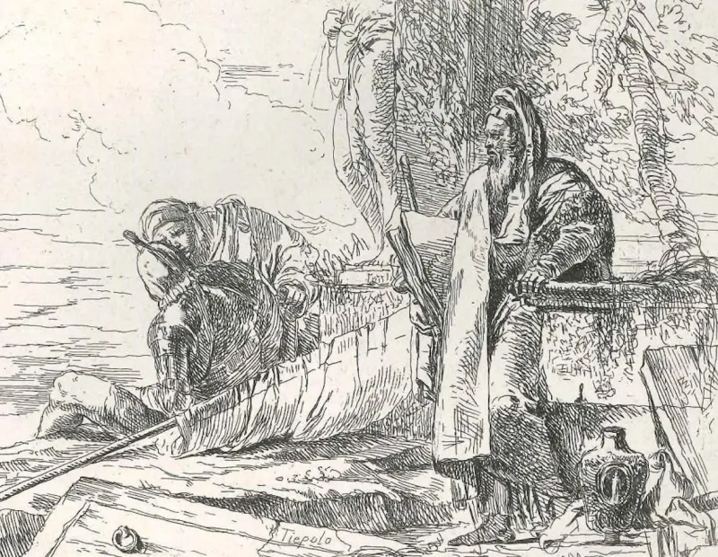 Sale Pamono Philosopher Standing with Two Figures - Original Etching by G.B. Tiepolo 1740s