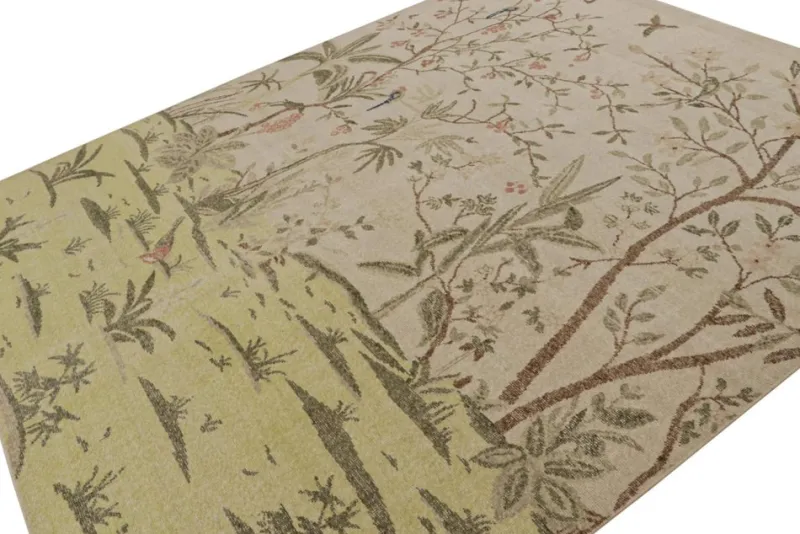 Sale Pamono Pictorial Rug in Green and Taupe from R&K Principal Jahanshah Nazmiyal