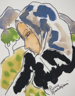Discount Pamono Pierre Ambrogiani, The Peasant Woman, Original Signed Watercolor