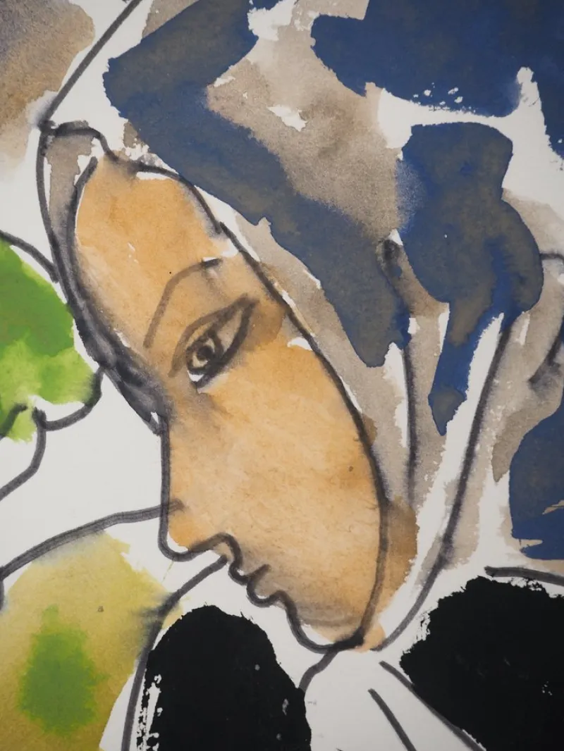Discount Pamono Pierre Ambrogiani, The Peasant Woman, Original Signed Watercolor