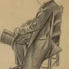 New Pamono Pierre Georges Jeanniot, Seated Man, Drawing in Pencil, Late 19th Century