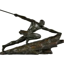 Pamono Pierre Le Faguays, Art Deco Athlete with Spear, 1927, Bronze> Art Deco
