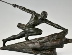 Pamono Pierre Le Faguays, Art Deco Athlete with Spear, 1927, Bronze><noscript><img width=
