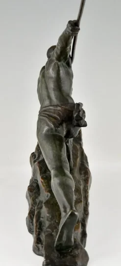Pamono Pierre Le Faguays, Art Deco Athlete with Spear, 1927, Bronze><noscript><img width=