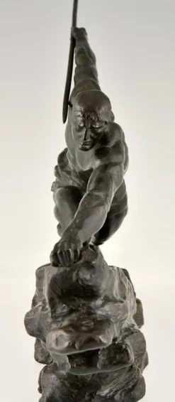 Pamono Pierre Le Faguays, Art Deco Athlete with Spear, 1927, Bronze><noscript><img width=