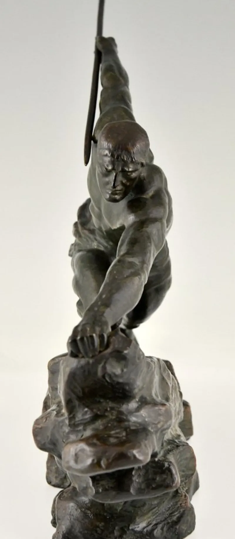 Pamono Pierre Le Faguays, Art Deco Athlete with Spear, 1927, Bronze> Art Deco