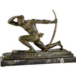 Pamono Pierre Le Faguays, Art Deco Sculpture of Athlete with Bow, 1930, Bronze on Marble Base><noscript><img width=
