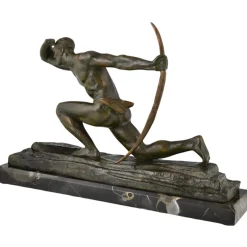 Pamono Pierre Le Faguays, Art Deco Sculpture of Athlete with Bow, 1930, Bronze on Marble Base><noscript><img width=