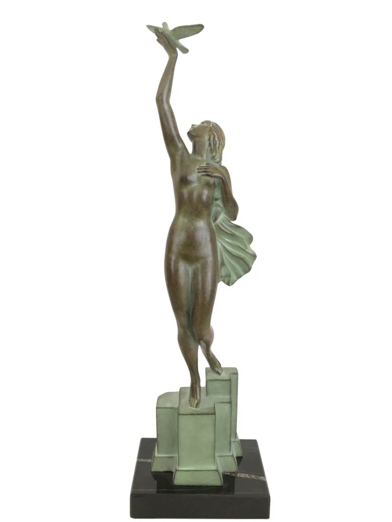 Sale Pamono Pierre Le Faguays for Max Le Verrier, Love Message, Spelter & Marble, Art Deco Style Sculpture