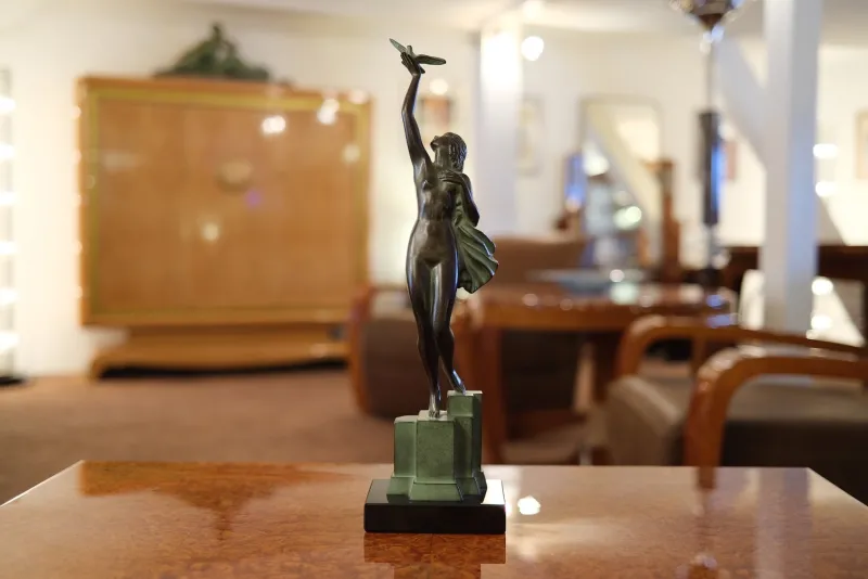 Sale Pamono Pierre Le Faguays for Max Le Verrier, Love Message, Spelter & Marble, Art Deco Style Sculpture