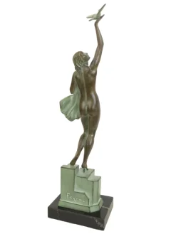 Sale Pamono Pierre Le Faguays for Max Le Verrier, Love Message, Spelter & Marble, Art Deco Style Sculpture