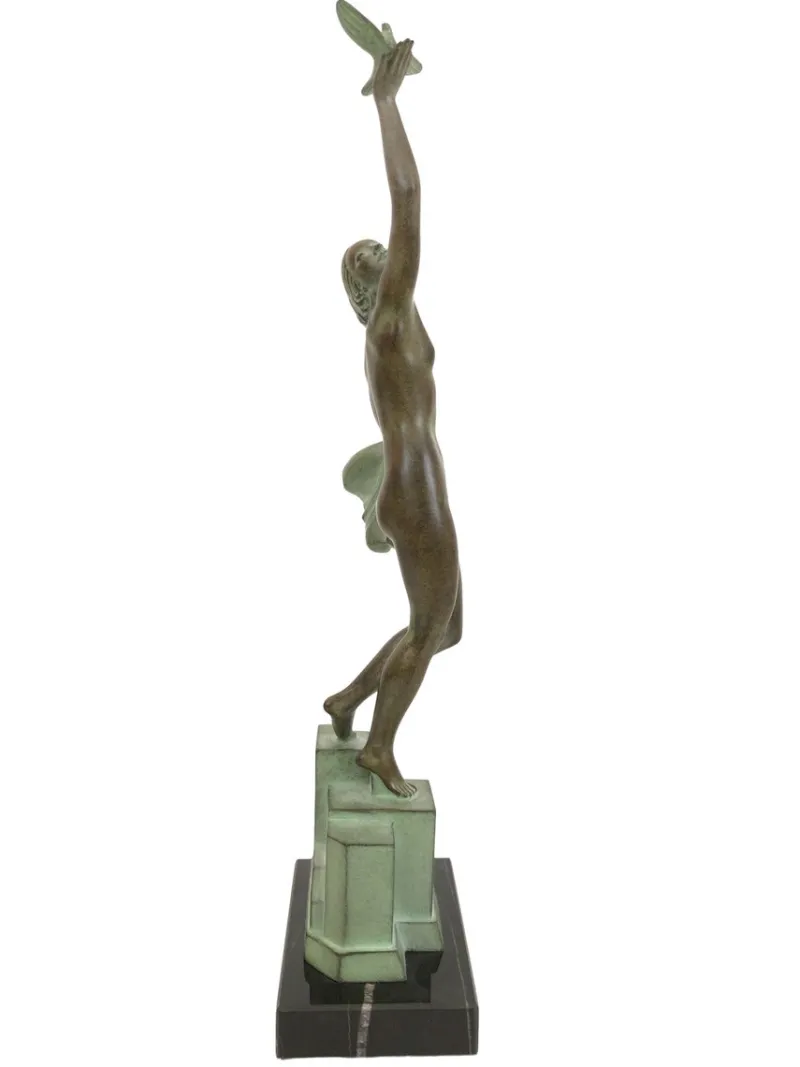Sale Pamono Pierre Le Faguays for Max Le Verrier, Love Message, Spelter & Marble, Art Deco Style Sculpture