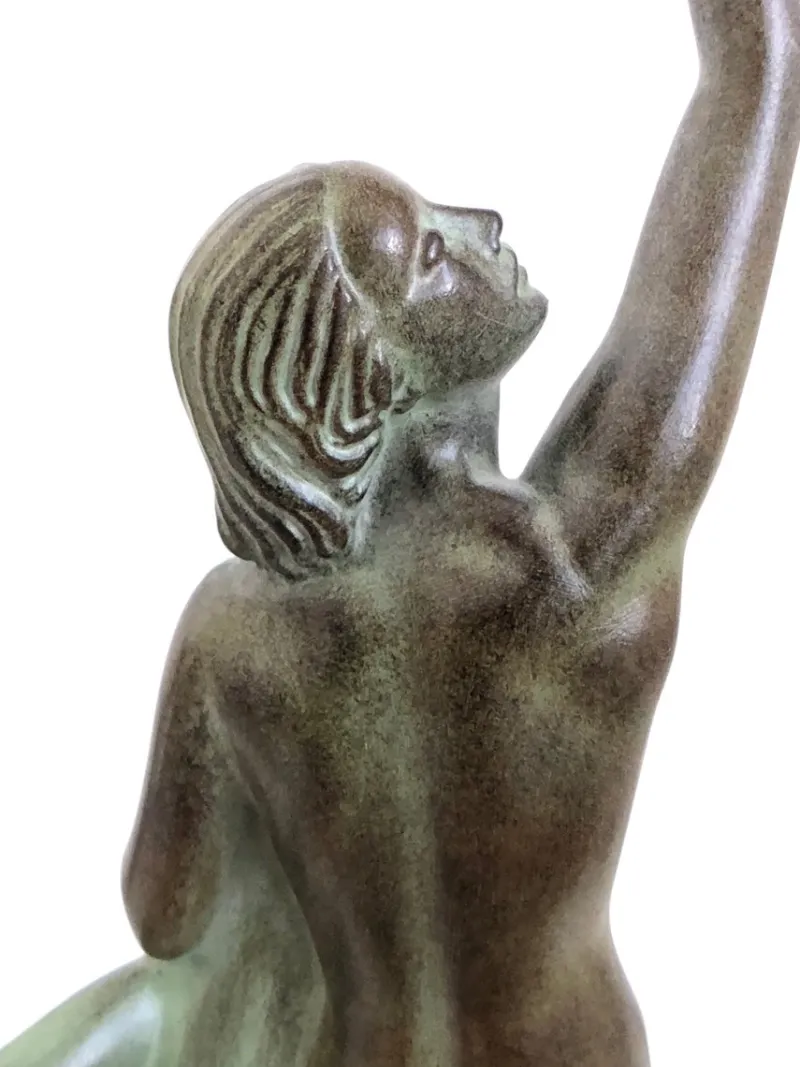 Sale Pamono Pierre Le Faguays for Max Le Verrier, Love Message, Spelter & Marble, Art Deco Style Sculpture