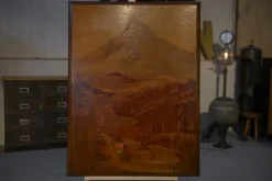 Hot Pamono Pierre Rosenau, Marquetry Artwork with Mountain, Mid-20th Century, Wood