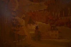 Hot Pamono Pierre Rosenau, Marquetry Artwork with Mountain, Mid-20th Century, Wood