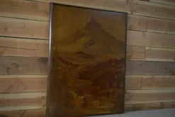 Hot Pamono Pierre Rosenau, Marquetry Artwork with Mountain, Mid-20th Century, Wood
