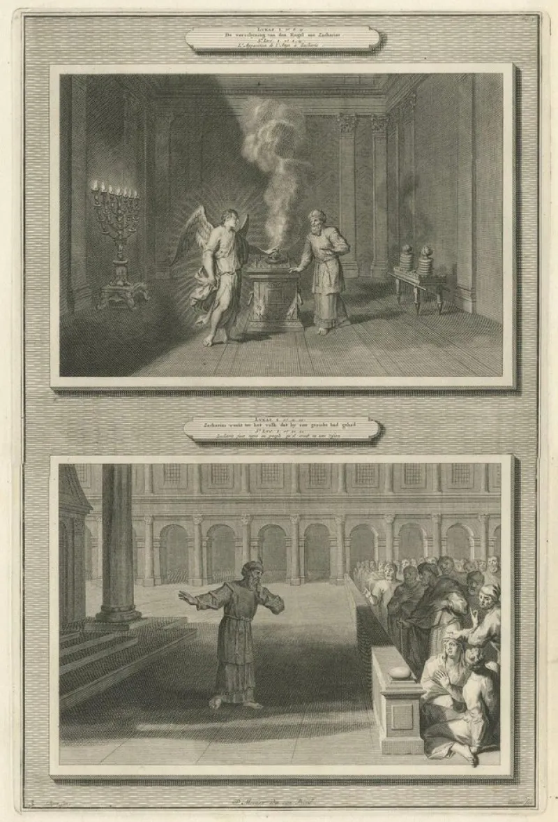 Outlet Pamono Pieter Mortier, Angel Appears to Zechariah and Zechariah Struck Mute, 1700, Paper