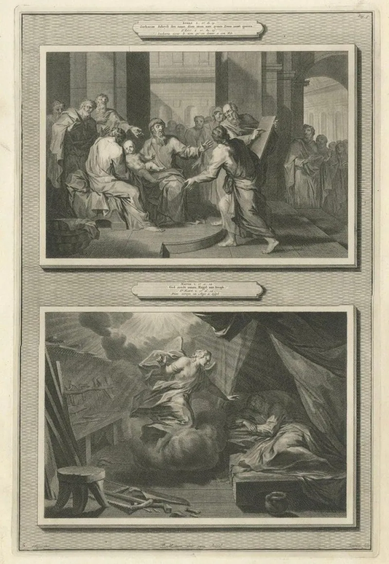 Sale Pamono Pieter Mortier, Birth of John the Baptist and Angel Appearing to Joseph, 1700, Paper