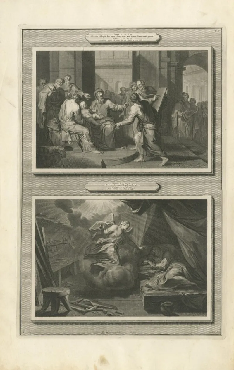 Sale Pamono Pieter Mortier, Birth of John the Baptist and Angel Appearing to Joseph, 1700, Paper