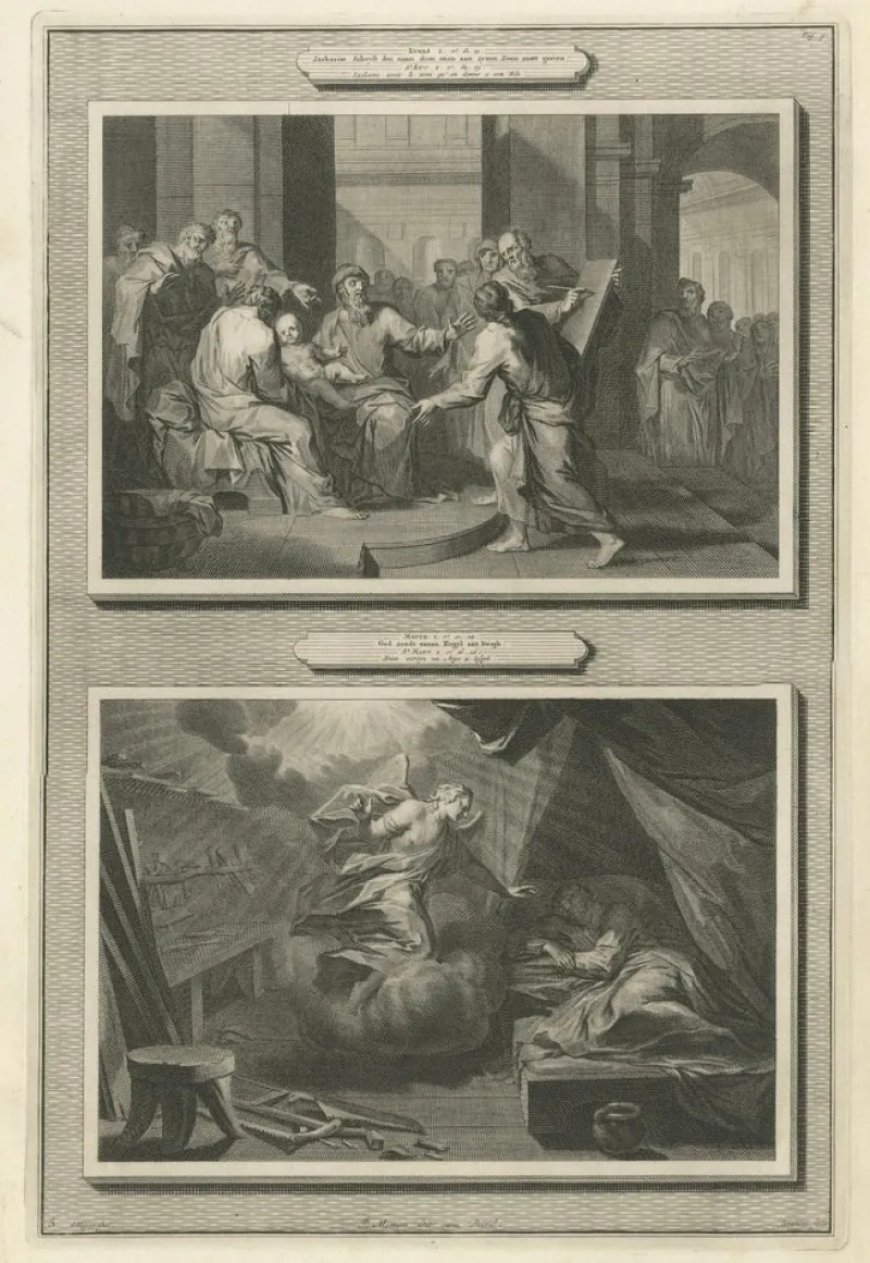 Sale Pamono Pieter Mortier, Birth of John the Baptist and Angel Appearing to Joseph, 1700, Paper