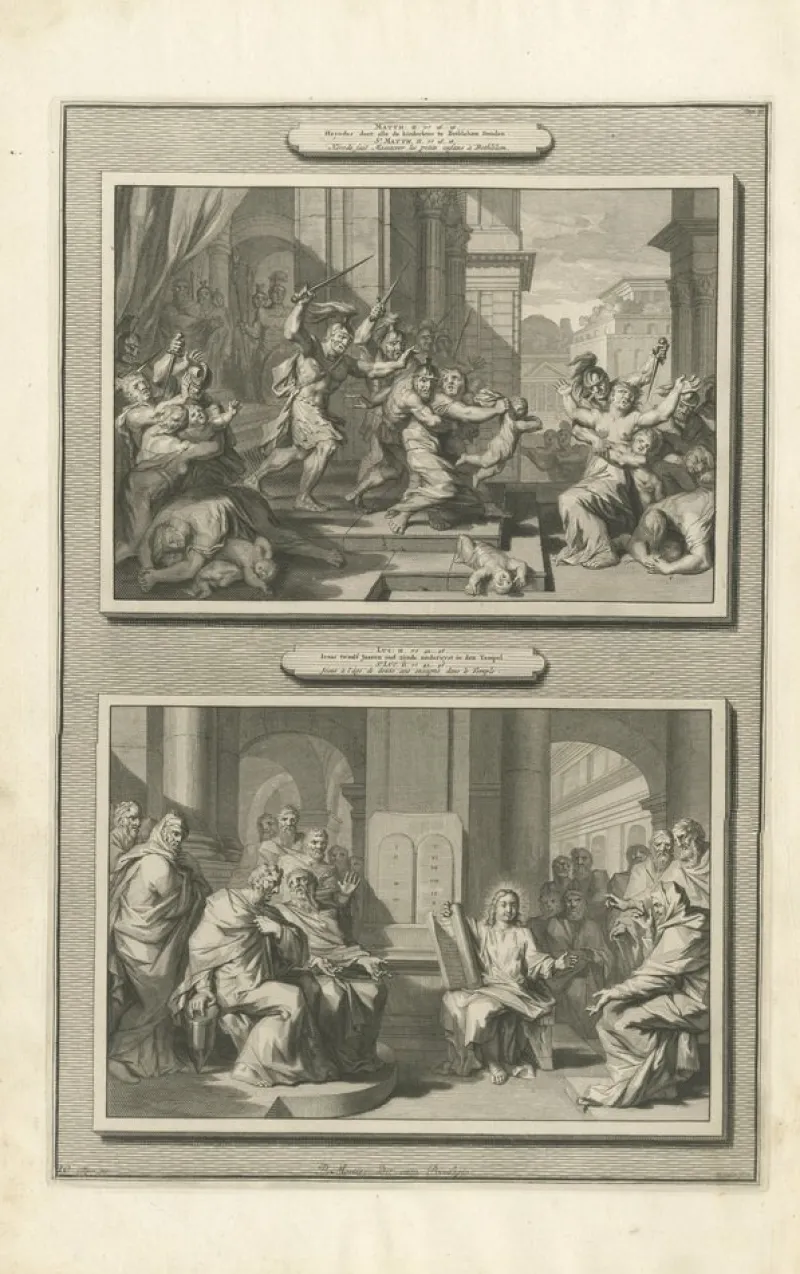 Sale Pamono Pieter Mortier, Massacre of the Innocents and Christ Among the Doctors, 1700, Paper