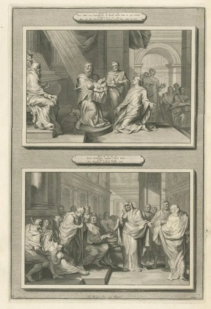Pamono Pieter Mortier, Presentation of Christ in the Temple and Prophetess Anna, 1700, Paper> Prints & Multiples