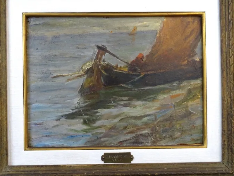 Pamono Pietro Fragiacomo, Vela, 1910s, Oil on Board, Framed
