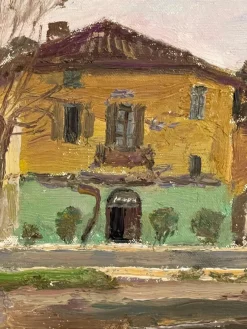 Pamono Pietro Virgilio Lietti, Figures Along the Canal, 20th Century, Oil Painting on Panel, Framed><noscript><img width=