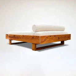 Pamono Pine and Bouclé Daybed by Ate Van Apeldoorn for Houtwerk Hattem, 1970s><noscript><img width=