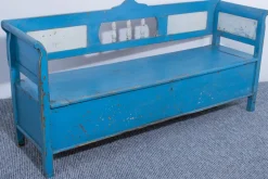 Outlet Pamono Pine Box Bench in Blue and White Color, 1910