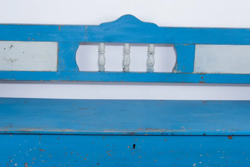 Outlet Pamono Pine Box Bench in Blue and White Color, 1910