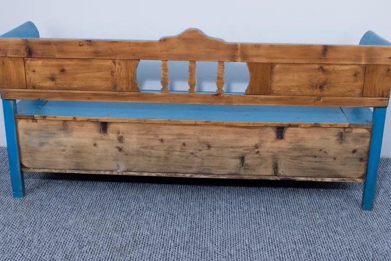 Outlet Pamono Pine Box Bench in Blue and White Color, 1910
