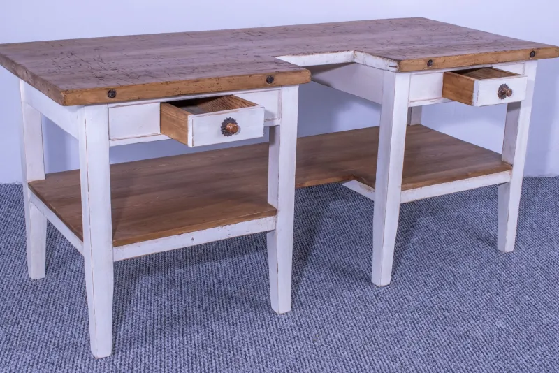 Online Pamono Pine Butcher Table with Shelf Rustic Top & White Waxed Base, 1900s