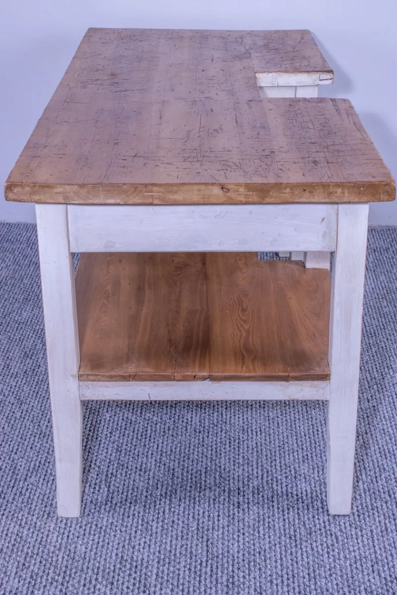 Online Pamono Pine Butcher Table with Shelf Rustic Top & White Waxed Base, 1900s
