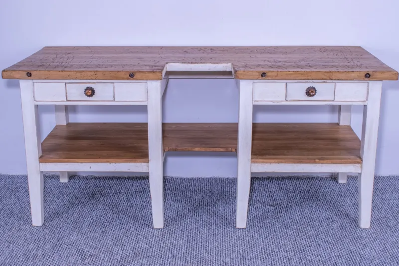 Online Pamono Pine Butcher Table with Shelf Rustic Top & White Waxed Base, 1900s