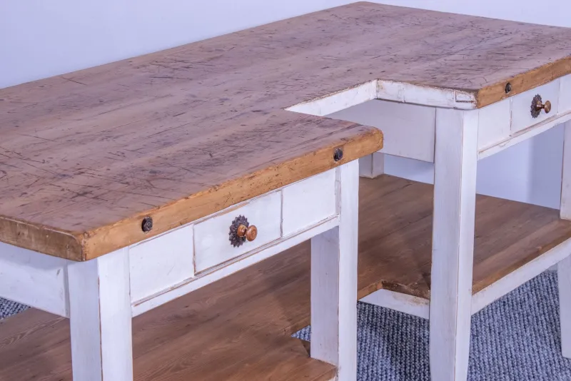 Online Pamono Pine Butcher Table with Shelf Rustic Top & White Waxed Base, 1900s