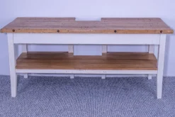 Online Pamono Pine Butcher Table with Shelf Rustic Top & White Waxed Base, 1900s