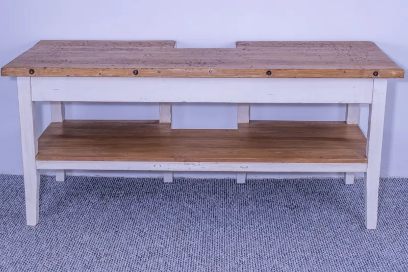 Online Pamono Pine Butcher Table with Shelf Rustic Top & White Waxed Base, 1900s