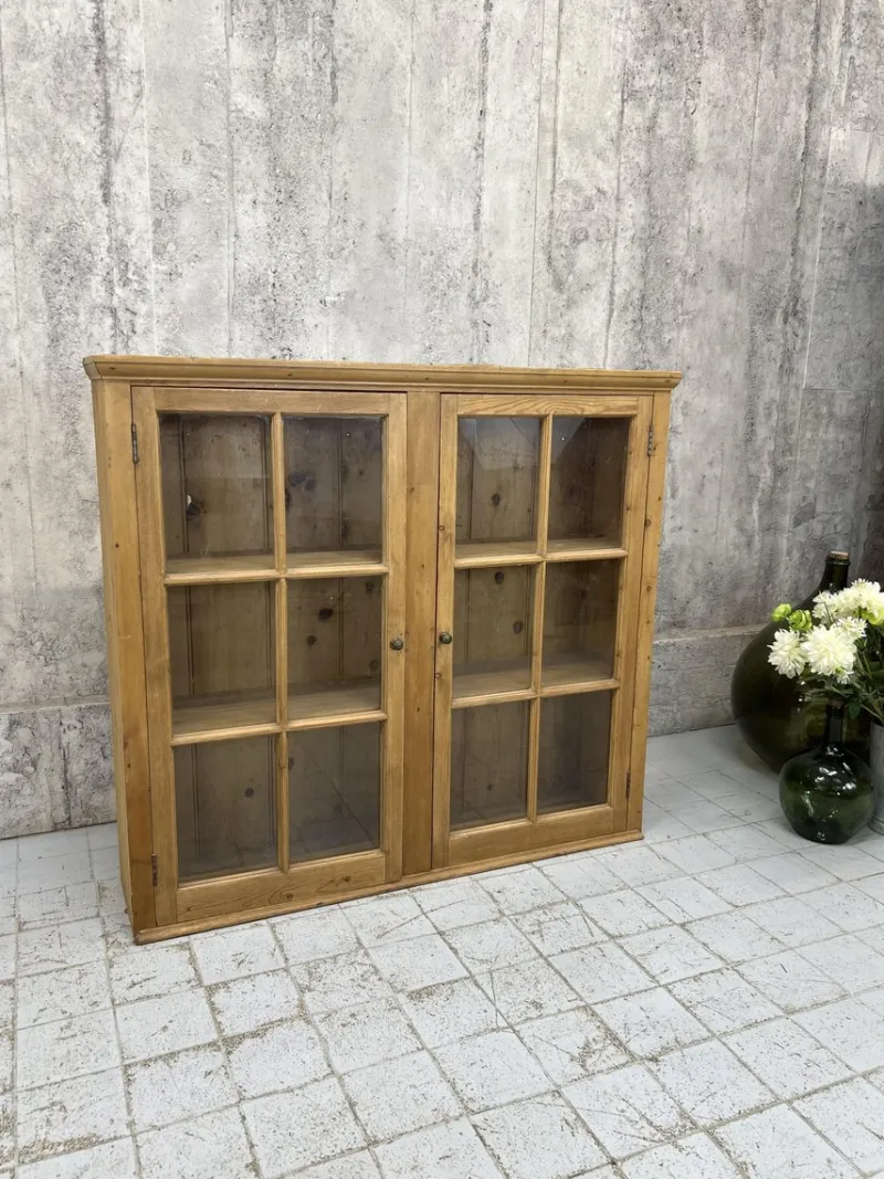 Pamono Pine Glazed Wall Mounted Cabinet, 1920s> Cabinets & Wardrobes