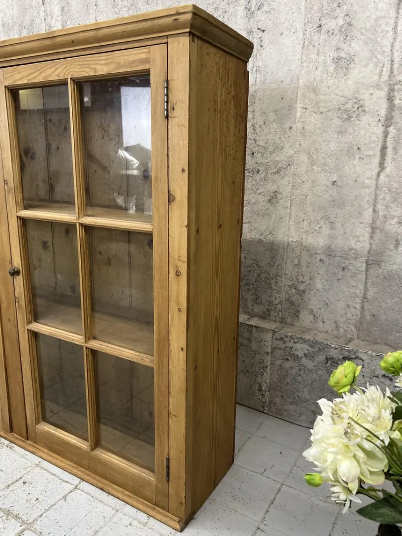 Pamono Pine Glazed Wall Mounted Cabinet, 1920s> Cabinets & Wardrobes