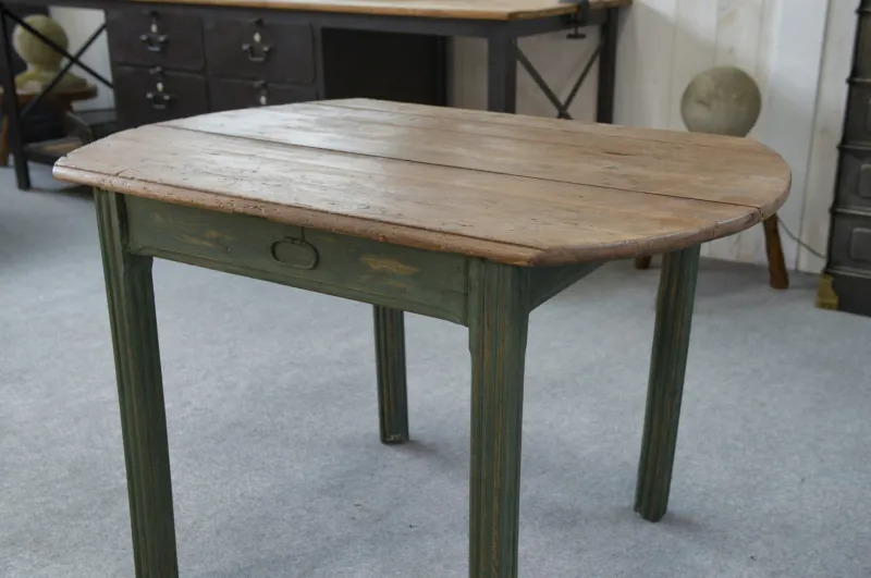 Pamono Pine Table with Green Patinated Base, 1960s> Dining Tables & Sets