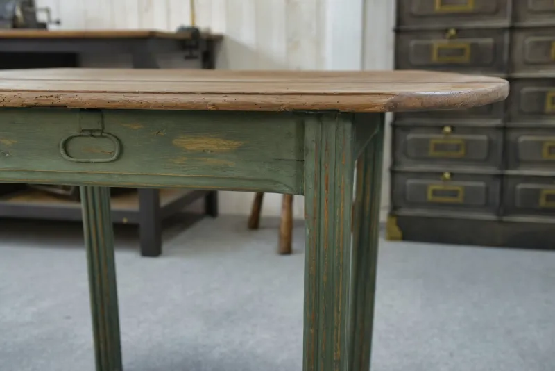 Pamono Pine Table with Green Patinated Base, 1960s> Dining Tables & Sets