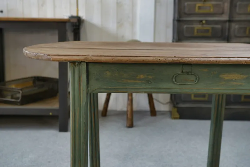 Pamono Pine Table with Green Patinated Base, 1960s> Dining Tables & Sets