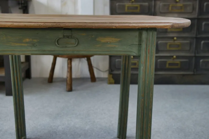 Pamono Pine Table with Green Patinated Base, 1960s> Dining Tables & Sets