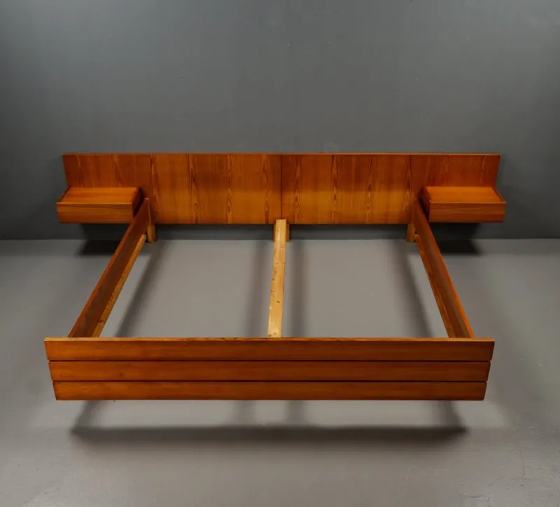 Pamono Pinewood Double Bed, Germany, 1950s> Beds & Bedroom Sets