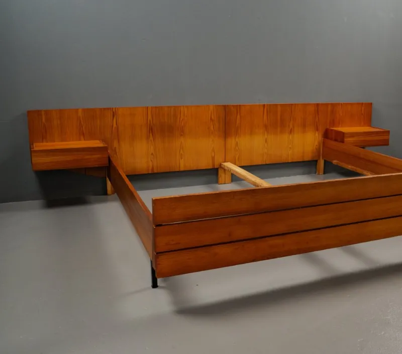 Pamono Pinewood Double Bed, Germany, 1950s> Beds & Bedroom Sets