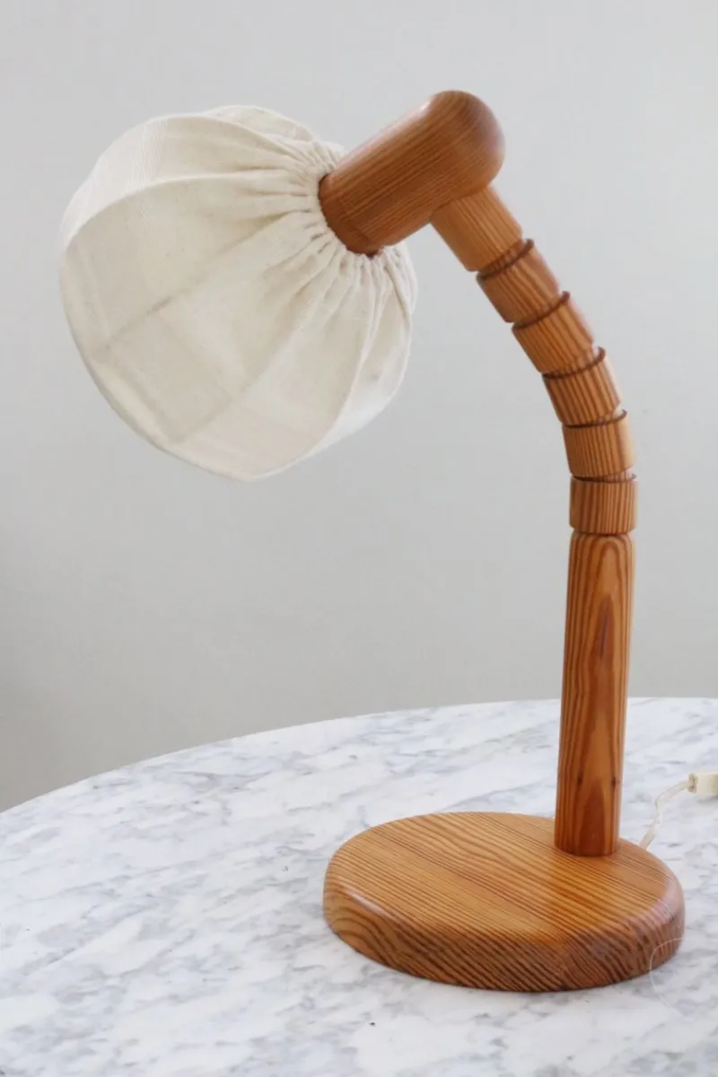 Pamono Pinewood Swivel Arm Table Lamp from Solbackens Svarveri, Sweden, 1970s> Table Lamps